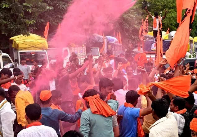 Maratha Morcha supporters celebrate at Vashi in Navi Mumbai, following the Maharashtra government's reservation GR on Tuesday. (Photo credit: KK Choudhary/TOI)