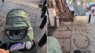 Screengrab from viral video (Image/X) 'Reality of being pedestrian parent': Canadian highlights poor footpath conditions in India; video goes viral