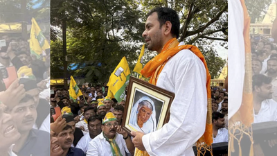 Bihar polls: Tej Pratap files nomination from Mahua with grandma's photo; sister Rohini wishes him luck