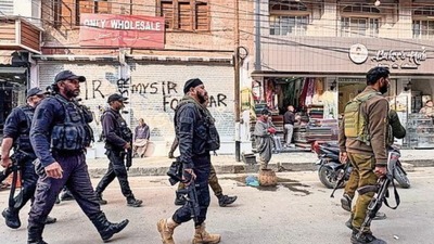 Security personnel on guard in Anantnag following the arrest of Kulgam resident Dr Adeel, accused in an interstate terror module First lead to terror plot came from Jaish posters in Kashmir