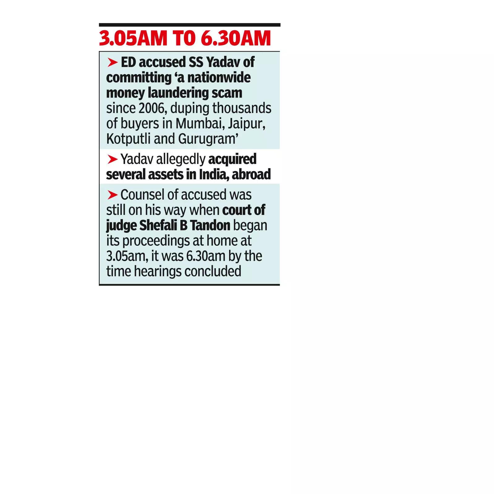 Judge holds 3am court at home to send laundering accused to ED custody